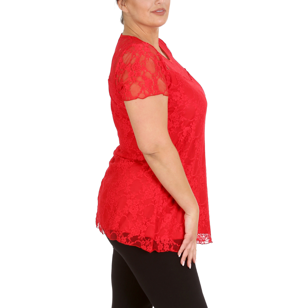 Nouvelle Womens Plus Size Elegant Floral Lace Peplum Top Round Neck Short Sleeve - Picture 9 of 21