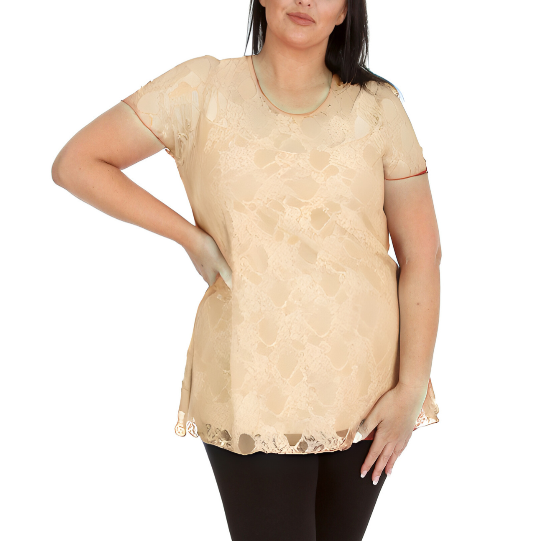 Nouvelle Womens Plus Size Elegant Floral Lace Peplum Top Round Neck Short Sleeve - Picture 19 of 21