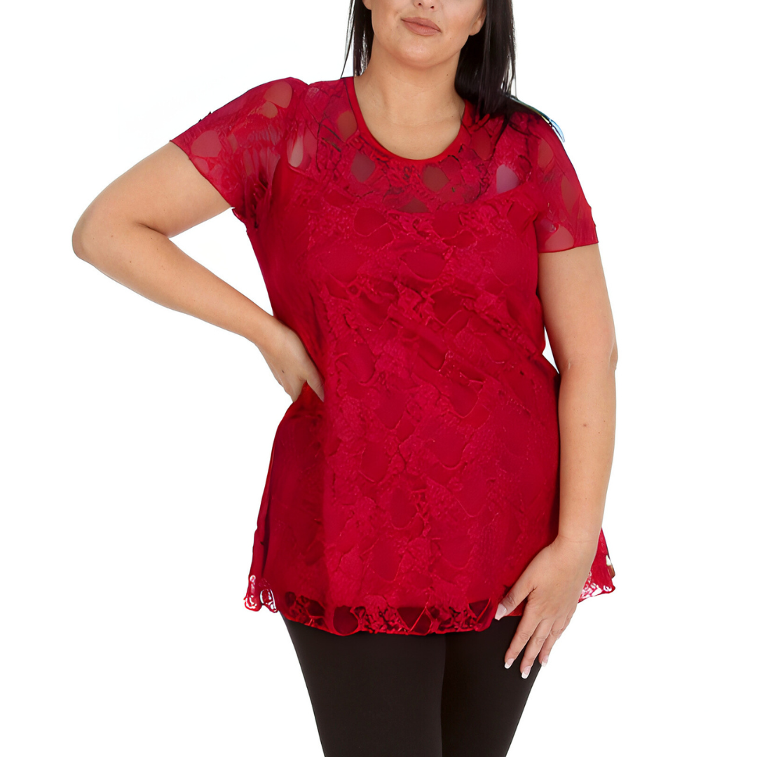 Nouvelle Womens Plus Size Elegant Floral Lace Peplum Top Round Neck Short Sleeve - Picture 20 of 21