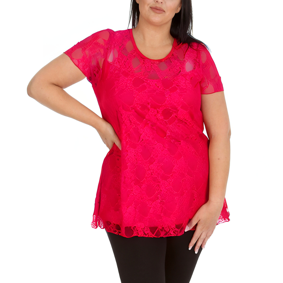 Nouvelle Womens Plus Size Elegant Floral Lace Peplum Top Round Neck Short Sleeve - Picture 4 of 21