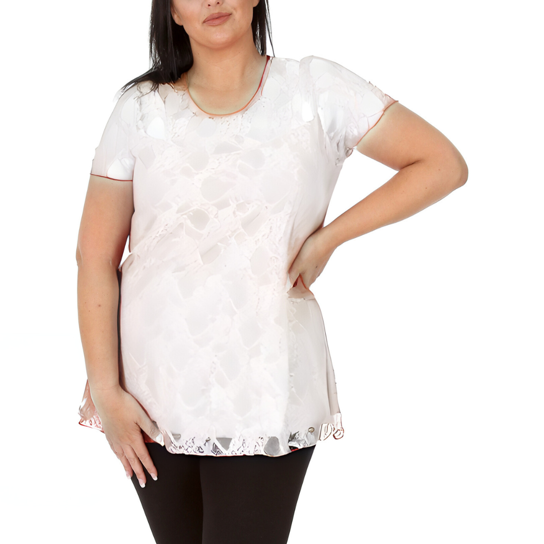 Nouvelle Womens Plus Size Elegant Floral Lace Peplum Top Round Neck Short Sleeve - Picture 12 of 21