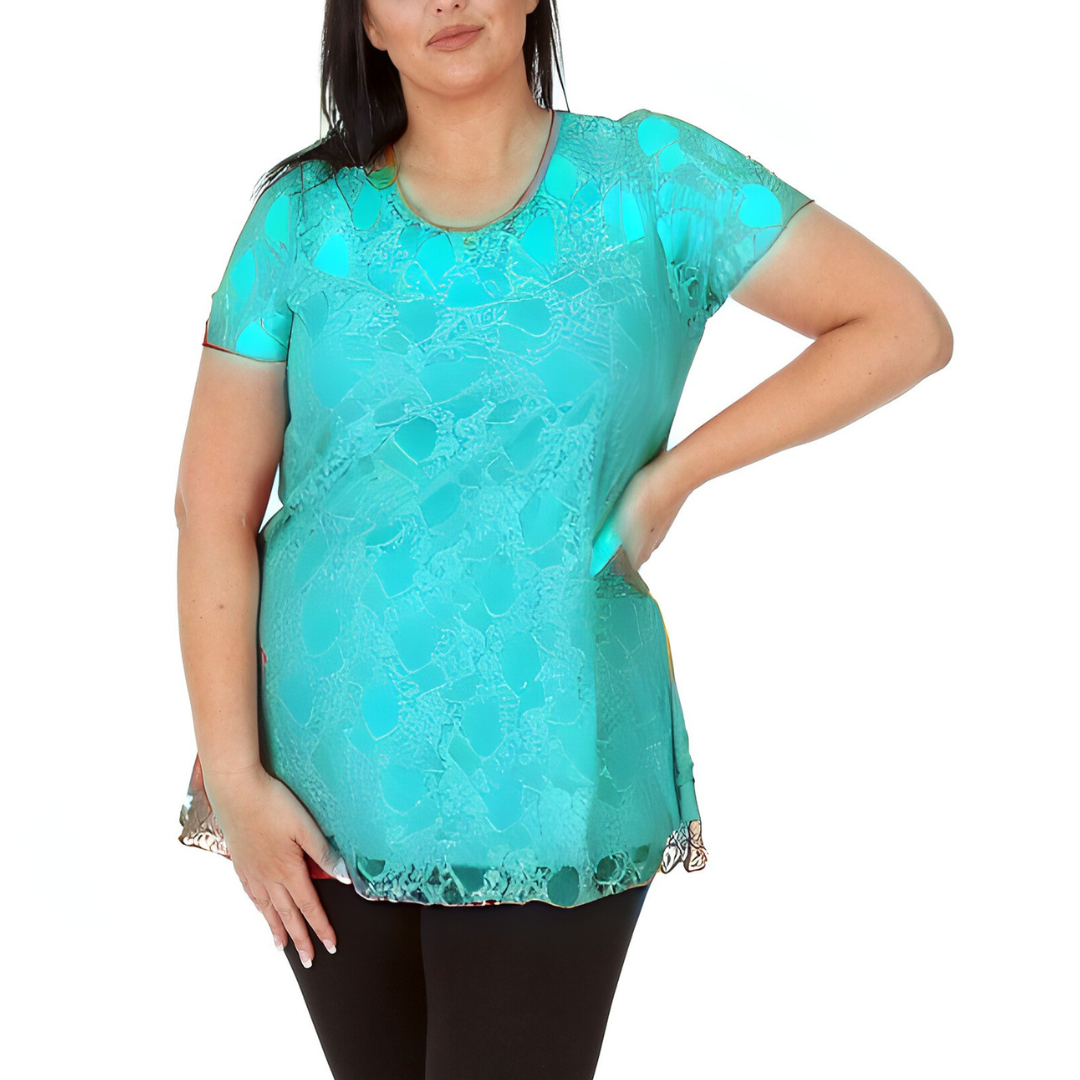 Nouvelle Womens Plus Size Elegant Floral Lace Peplum Top Round Neck Short Sleeve - Picture 14 of 21