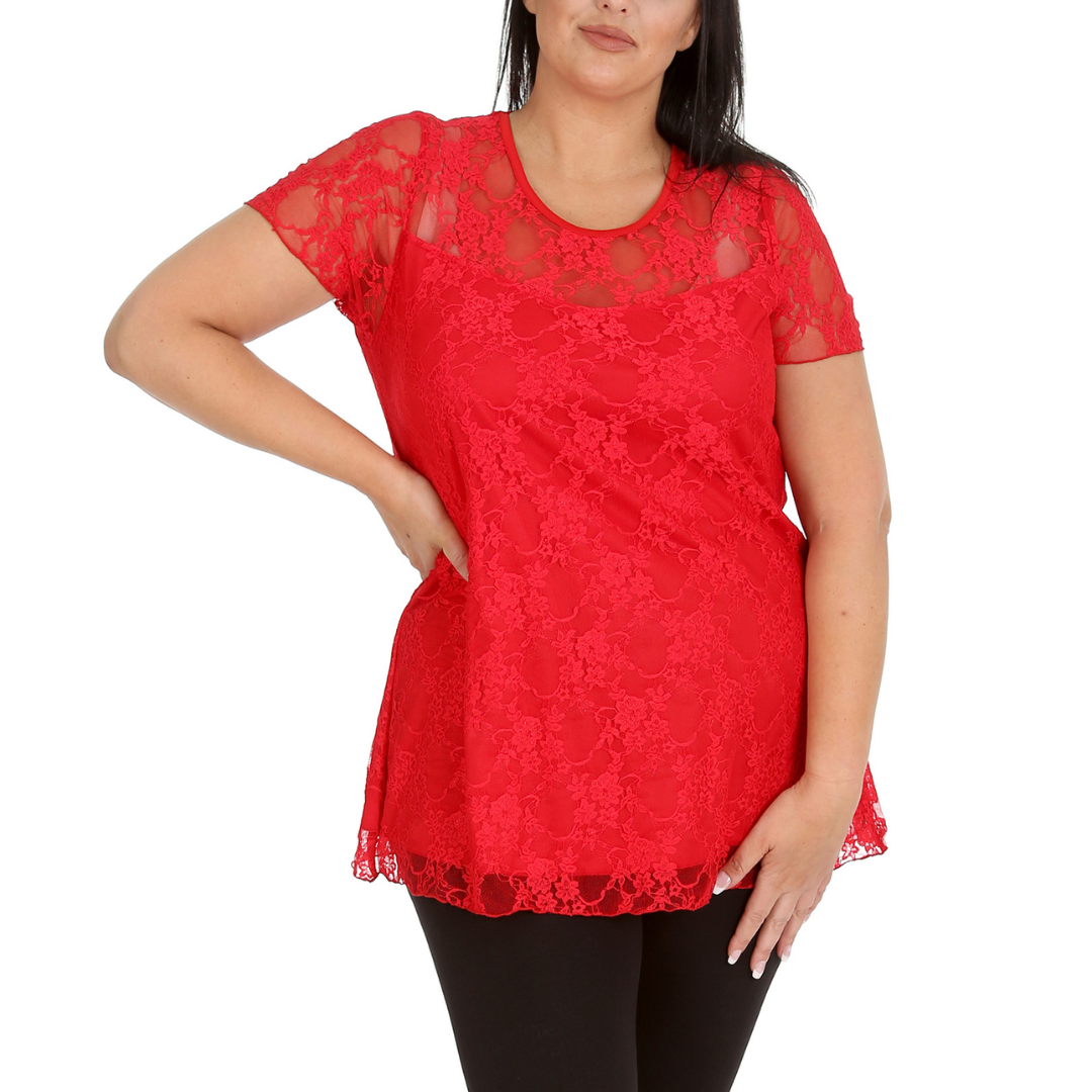 Nouvelle Womens Plus Size Elegant Floral Lace Peplum Top Round Neck Short Sleeve - Picture 8 of 21
