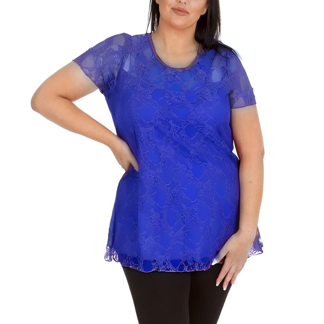 Nouvelle Womens Plus Size Elegant Floral Lace Peplum Top Round Neck Short Sleeve - Picture 17 of 21