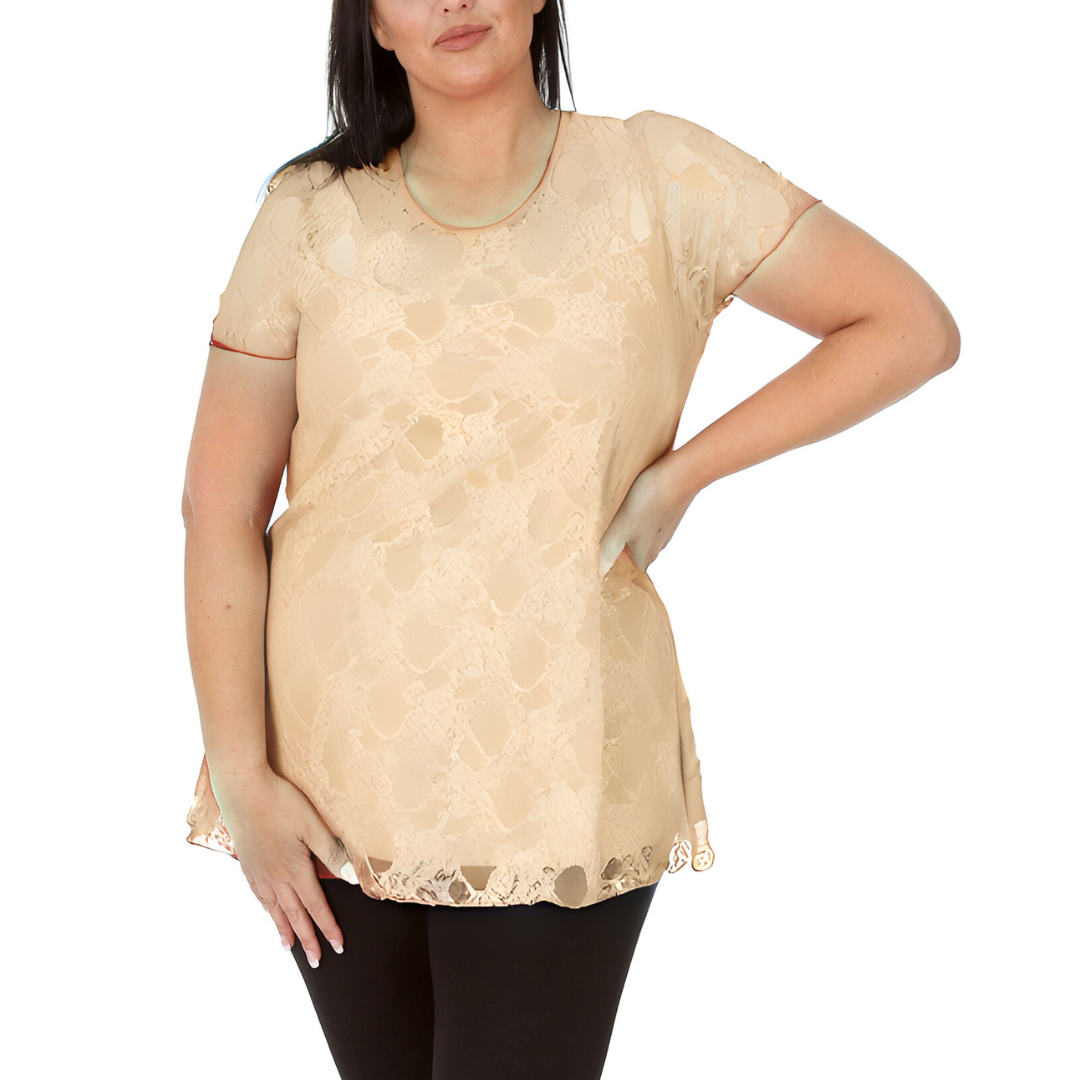 Nouvelle Womens Plus Size Elegant Floral Lace Peplum Top Round Neck Short Sleeve - Picture 18 of 21