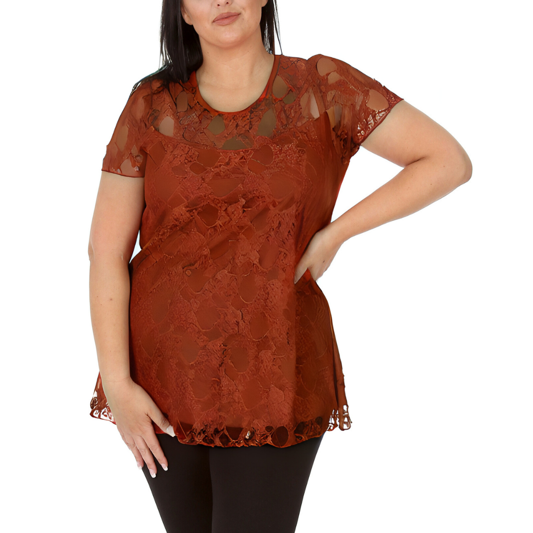 Nouvelle Womens Plus Size Elegant Floral Lace Peplum Top Round Neck Short Sleeve - Picture 6 of 21