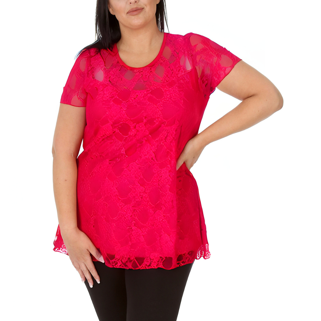 Nouvelle Womens Plus Size Elegant Floral Lace Peplum Top Round Neck Short Sleeve - Picture 5 of 21