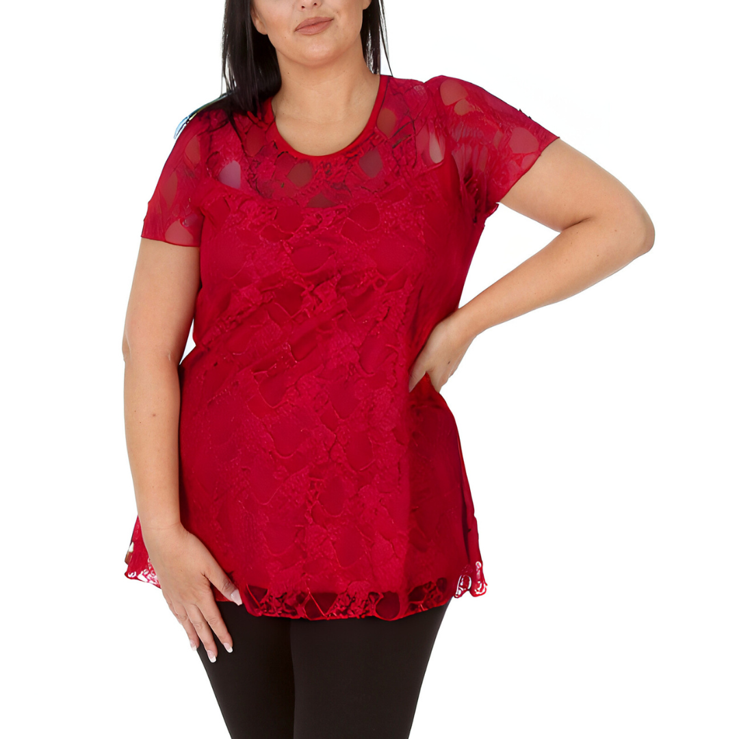 Nouvelle Womens Plus Size Elegant Floral Lace Peplum Top Round Neck Short Sleeve - Picture 21 of 21