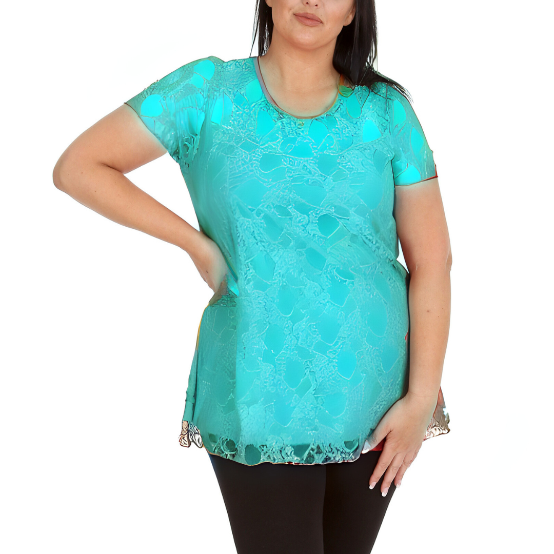 Nouvelle Womens Plus Size Elegant Floral Lace Peplum Top Round Neck Short Sleeve - Picture 15 of 21