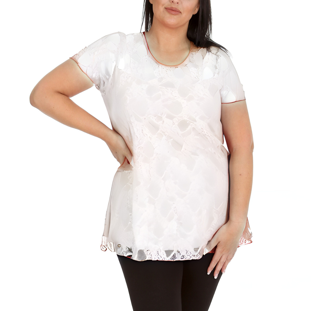 Nouvelle Womens Plus Size Elegant Floral Lace Peplum Top Round Neck Short Sleeve - Picture 13 of 21