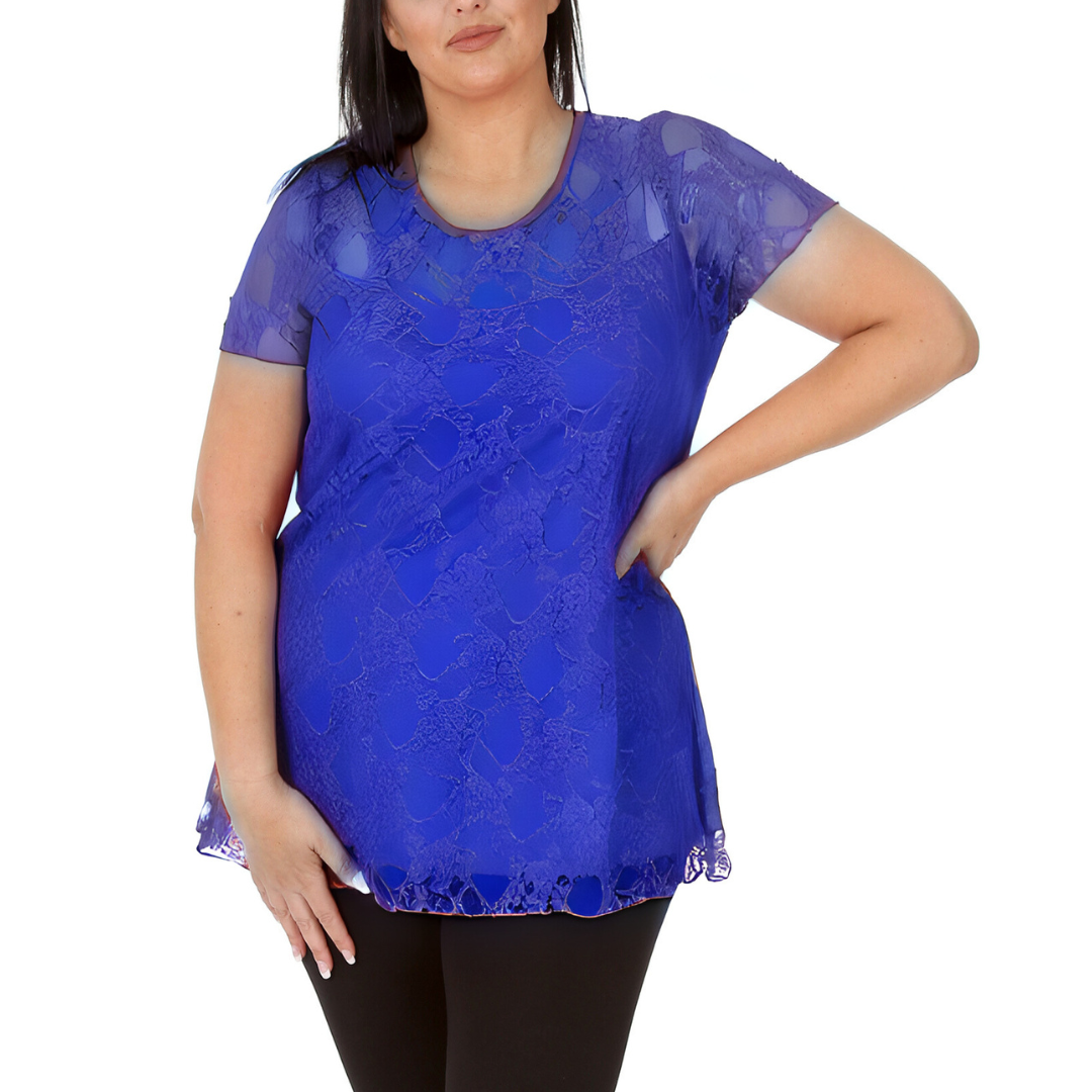Nouvelle Womens Plus Size Elegant Floral Lace Peplum Top Round Neck Short Sleeve - Picture 16 of 21