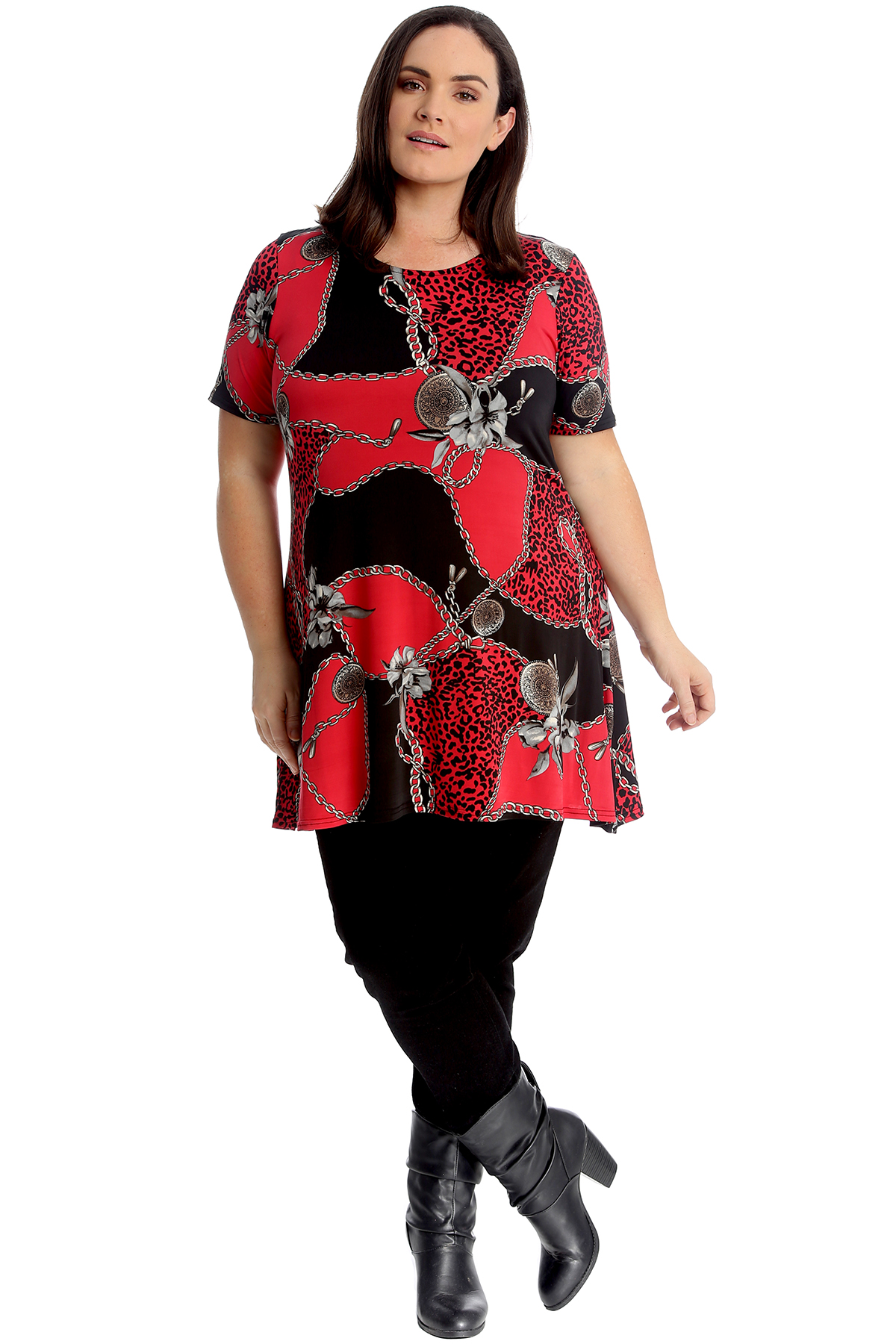 New Womens Plus Size Swing Top Ladies Animal Abstract Print Tunic Style ...