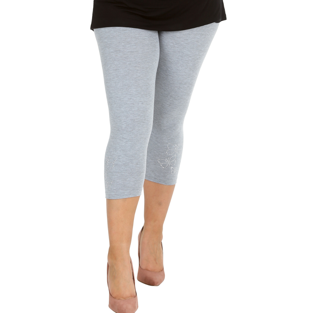 Nouvelle Talla Grande Mujer Elegante Leggings Recortados Mariposa Lámina Tachuelas en Puños - Imagen 8 de 21