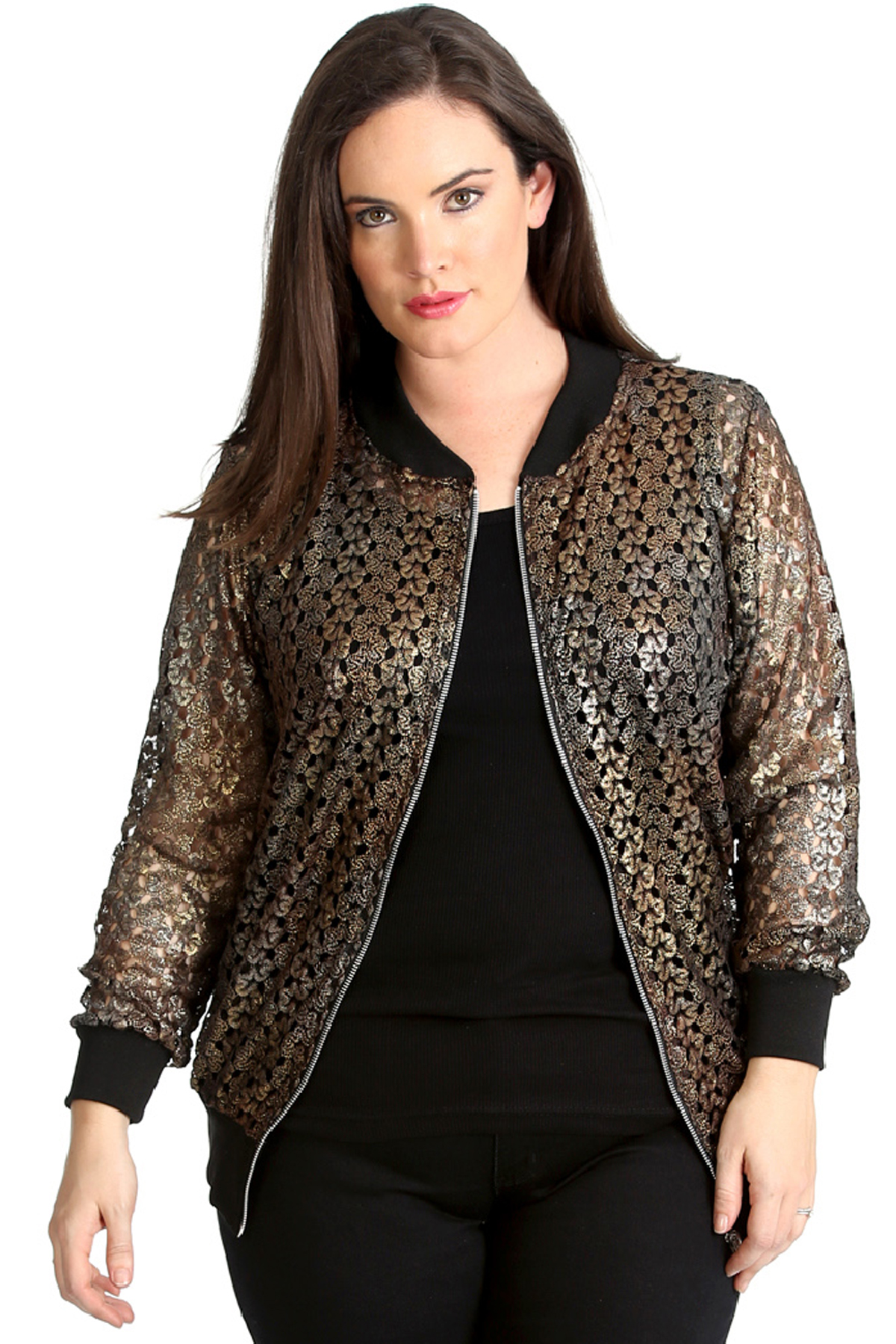 Nouvelle Veste De Bomber Grand Taille Femme Dentelle Au ...