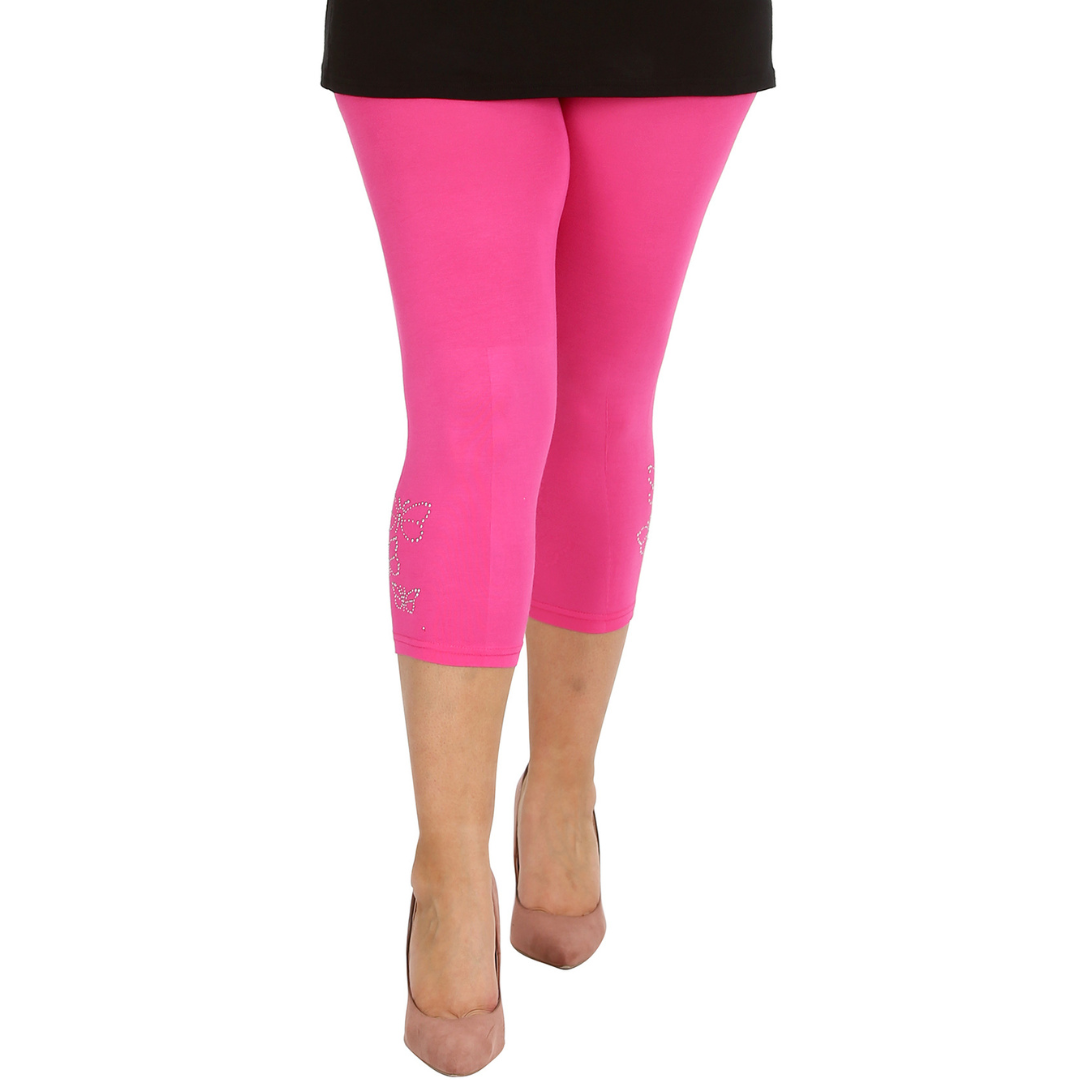 Nouvelle Talla Grande Mujer Elegante Leggings Recortados Mariposa Lámina Tachuelas en Puños - Imagen 5 de 21