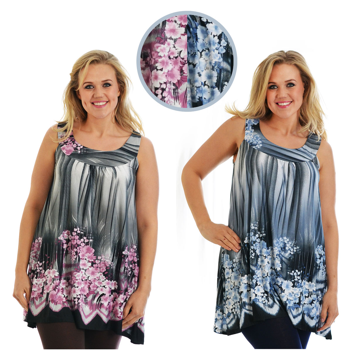 Womens Top Plus Size Ladies Floral Print Asymmetric Tunic Sleeveless Nouvelle