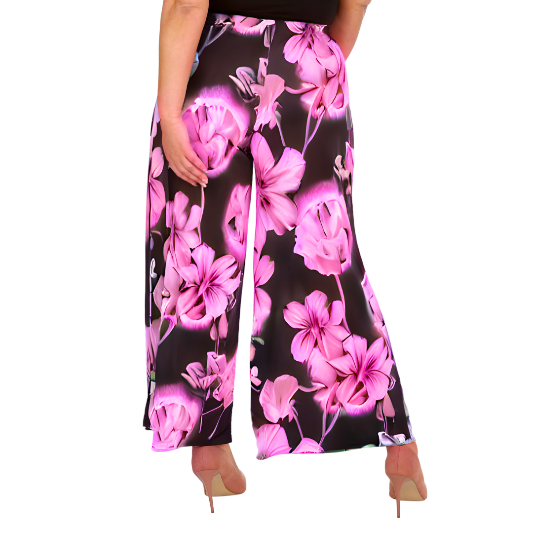 Nouvelle Plus Size Ladies Wide Leg Floral Print Palazzo Trouser Elasticate Waist - Picture 16 of 21