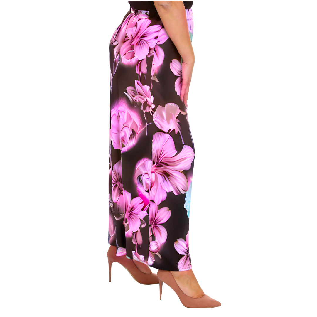 Nouvelle Plus Size Ladies Wide Leg Floral Print Palazzo Trouser Elasticate Waist - Picture 20 of 21