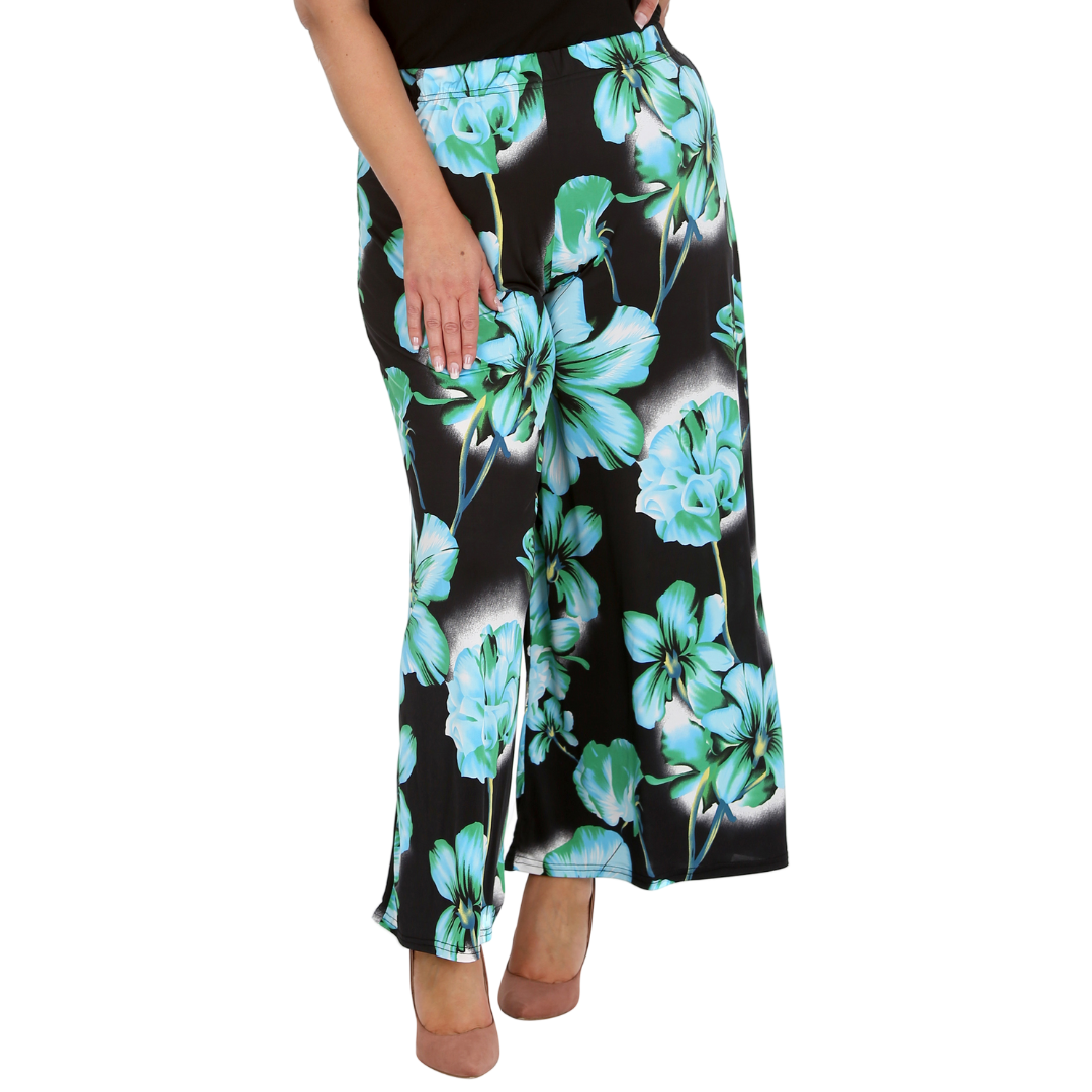 Nouvelle Plus Size Ladies Wide Leg Floral Print Palazzo Trouser Elasticate Waist - Picture 8 of 21