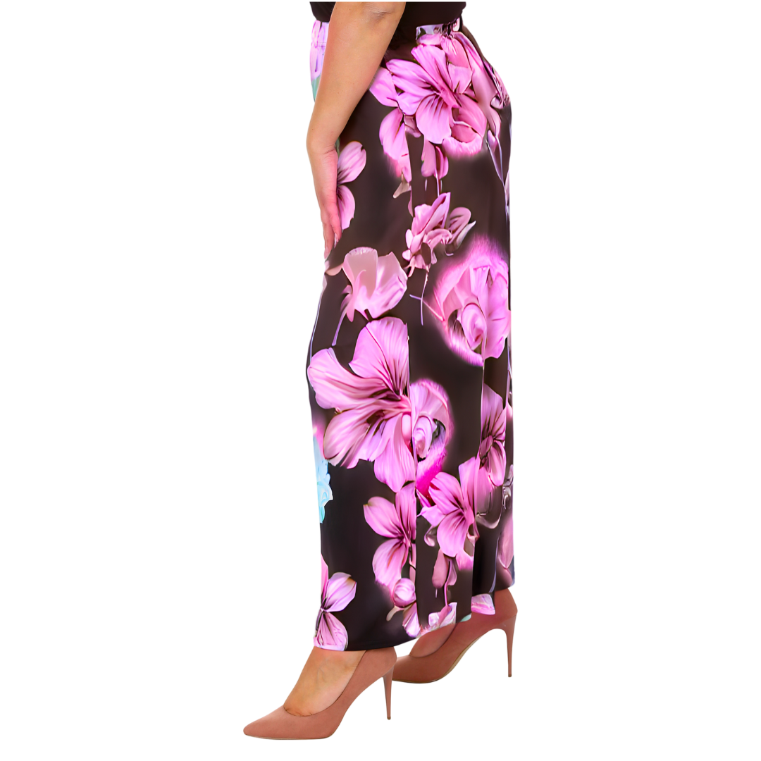 Nouvelle Plus Size Ladies Wide Leg Floral Print Palazzo Trouser Elasticate Waist - Picture 21 of 21