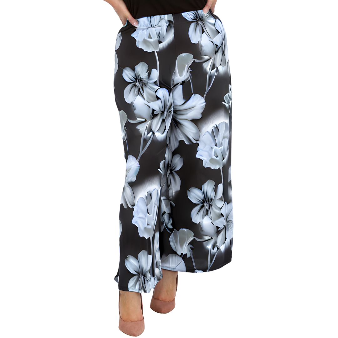 Nouvelle Plus Size Ladies Wide Leg Floral Print Palazzo Trouser Elasticate Waist - Picture 4 of 21