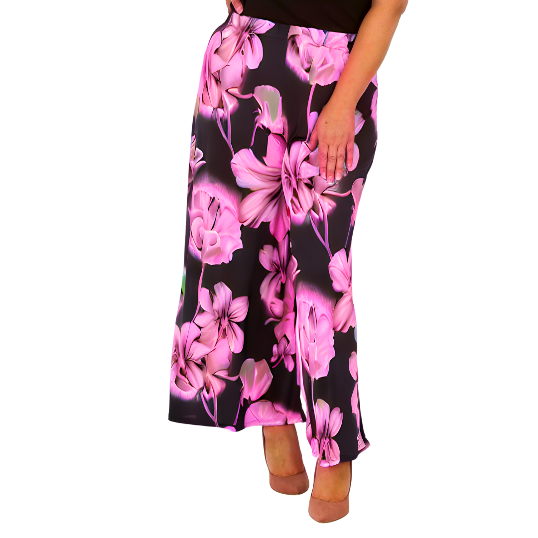 Nouvelle Plus Size Ladies Wide Leg Floral Print Palazzo Trouser Elasticate Waist - Picture 19 of 21