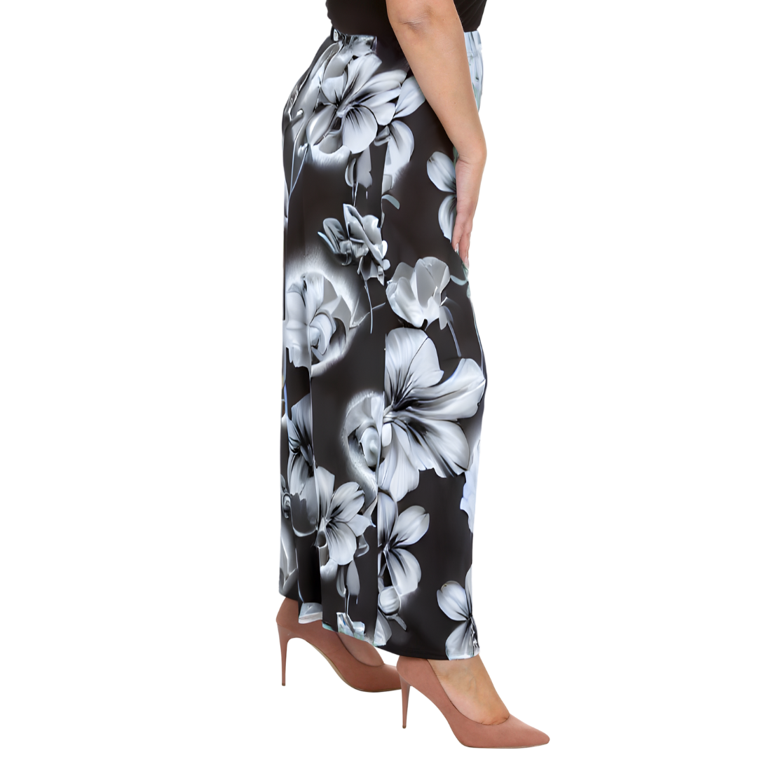 Nouvelle Plus Size Ladies Wide Leg Floral Print Palazzo Trouser Elasticate Waist - Picture 7 of 21