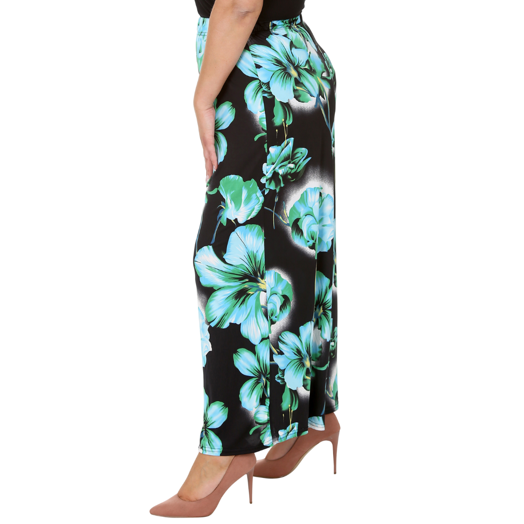 Nouvelle Plus Size Ladies Wide Leg Floral Print Palazzo Trouser Elasticate Waist - Picture 11 of 21