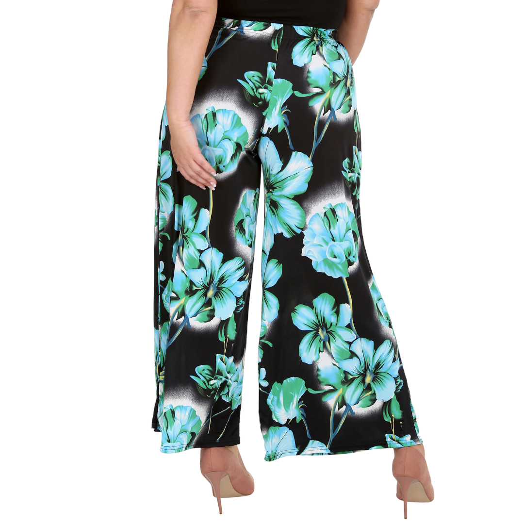 Nouvelle Plus Size Ladies Wide Leg Floral Print Palazzo Trouser Elasticate Waist - Picture 13 of 21