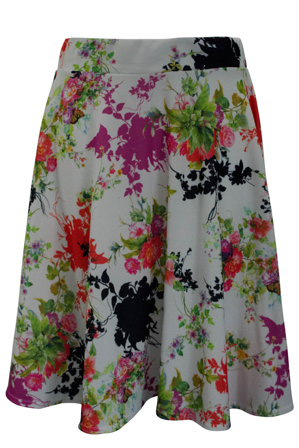 New Ladies Skirts Plus Size Womens Floral Print Skater Knee Long Crepe ...