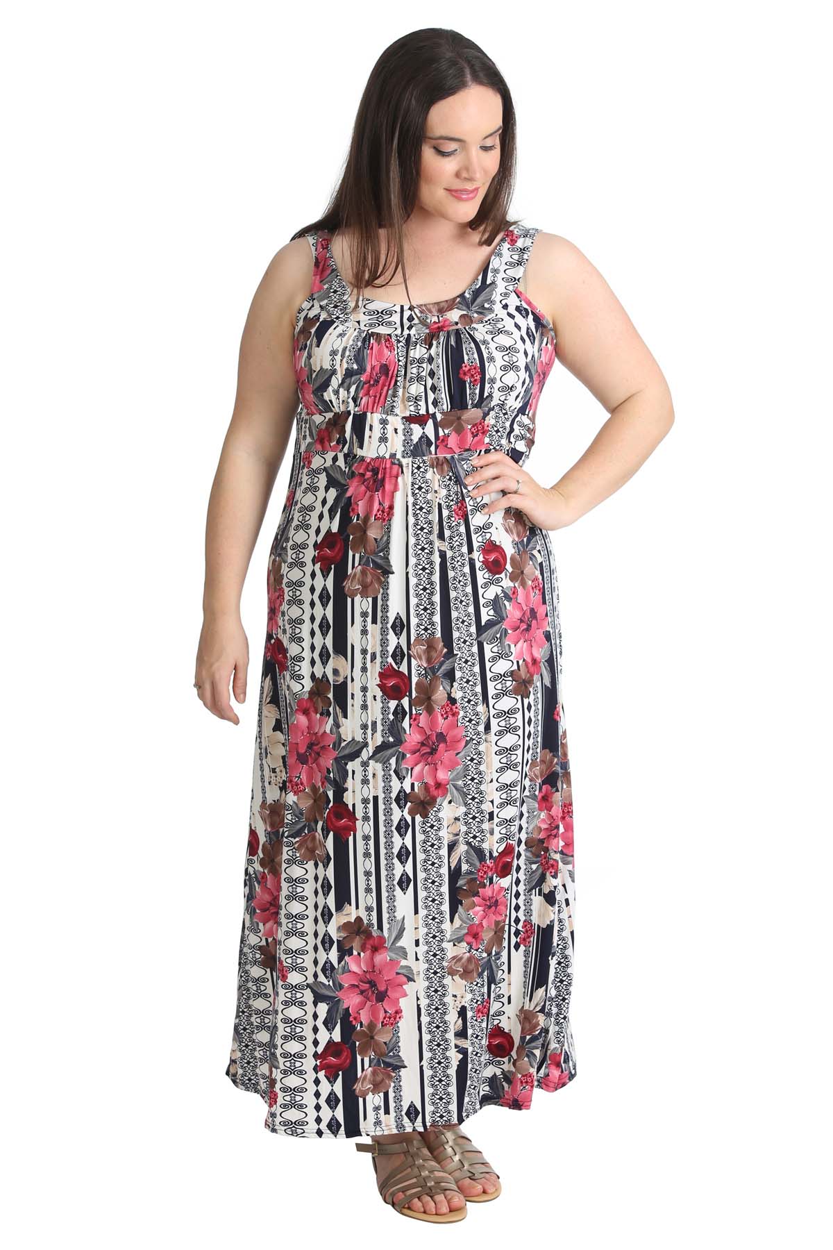New Womens Maxi Dress Ladies Plus Size Full Length Dress Paisley Print ...