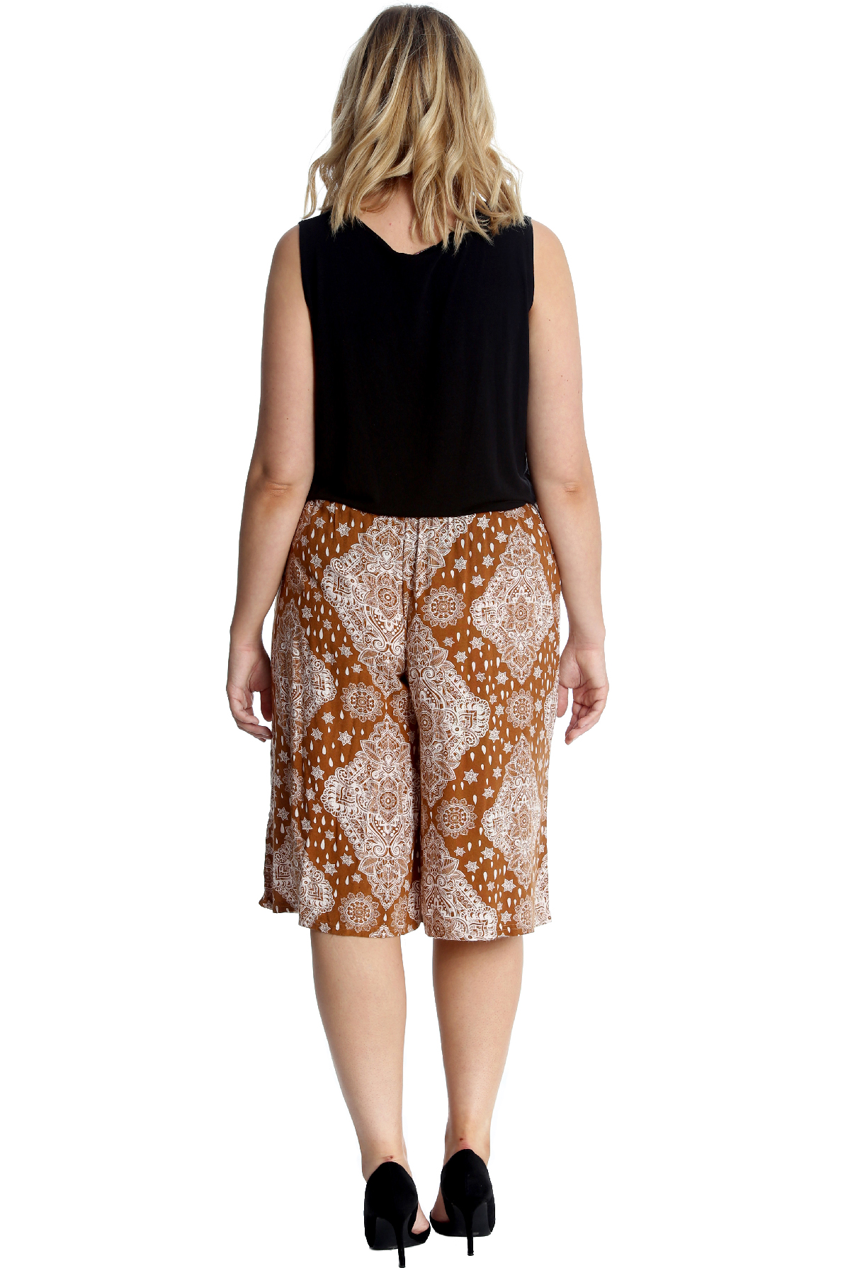 New Womens Plus Size Culottes Ladies Moroccan Tile Print Shorts Knee Length Ebay
