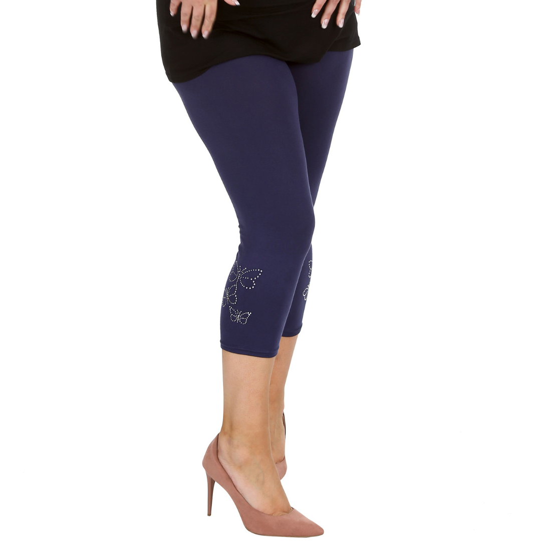 Nouvelle Talla Grande Mujer Elegante Leggings Recortados Mariposa Lámina Tachuelas en Puños - Imagen 11 de 21
