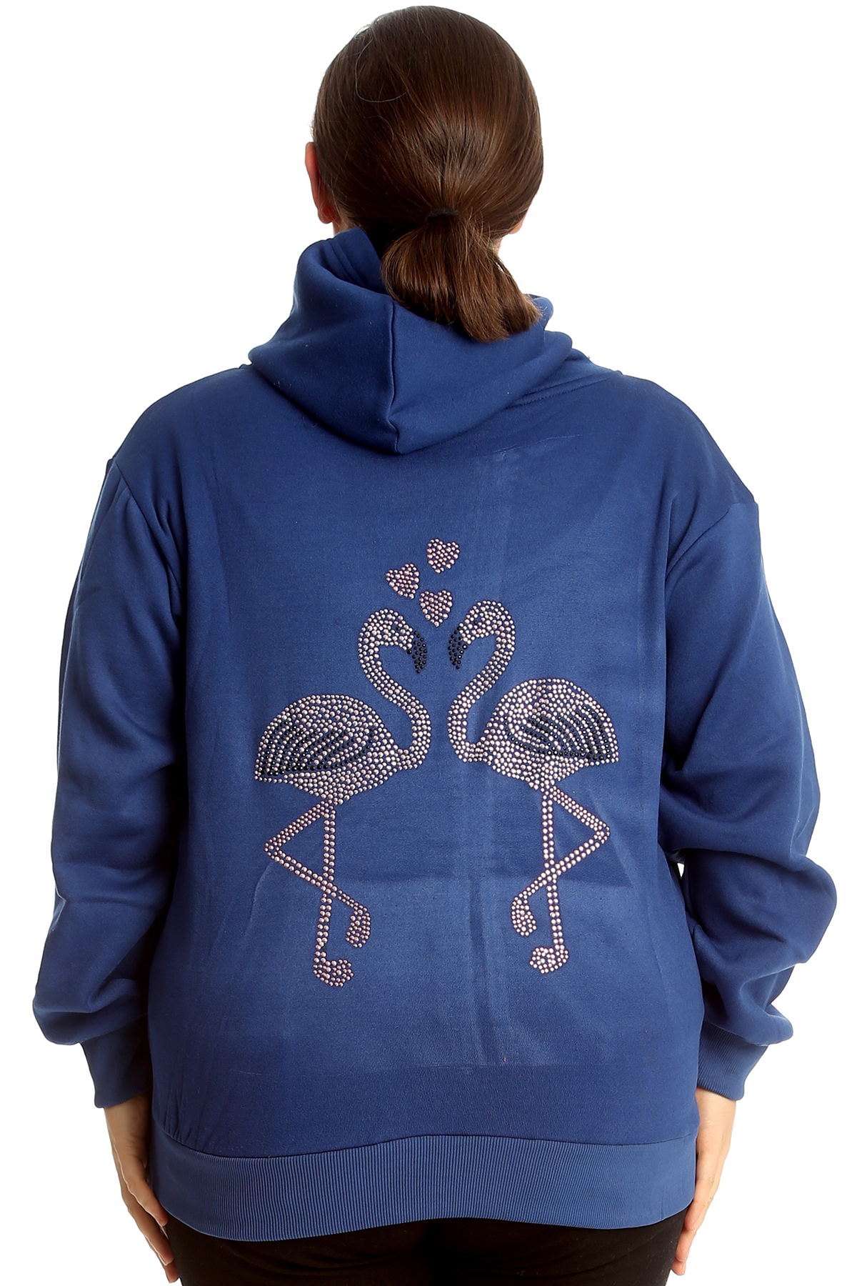 New Womens Plus Size Hoodies Ladies Flamingo Rhinestones Stud Drawstring Warm