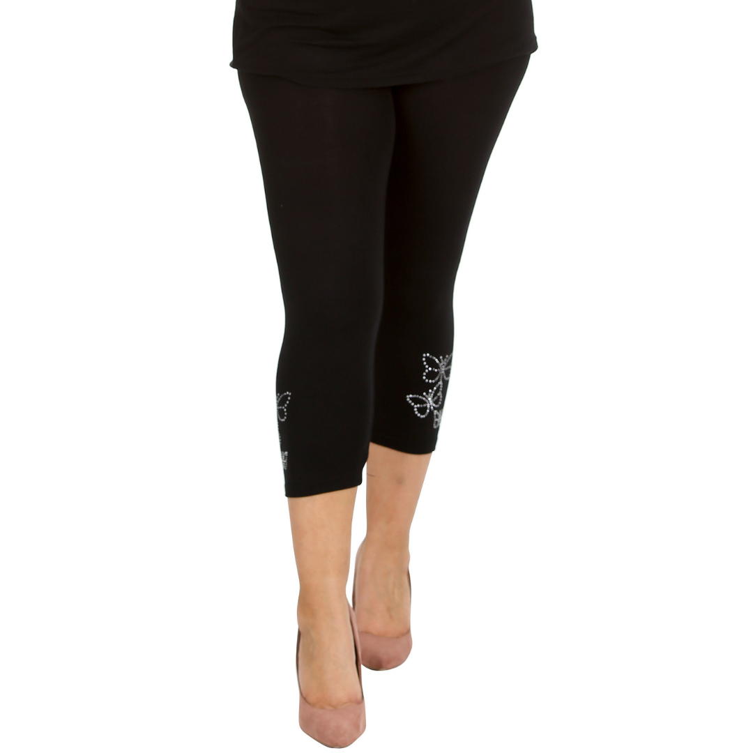 Nouvelle Talla Grande Mujer Elegante Leggings Recortados Mariposa Lámina Tachuelas en Puños - Imagen 2 de 21