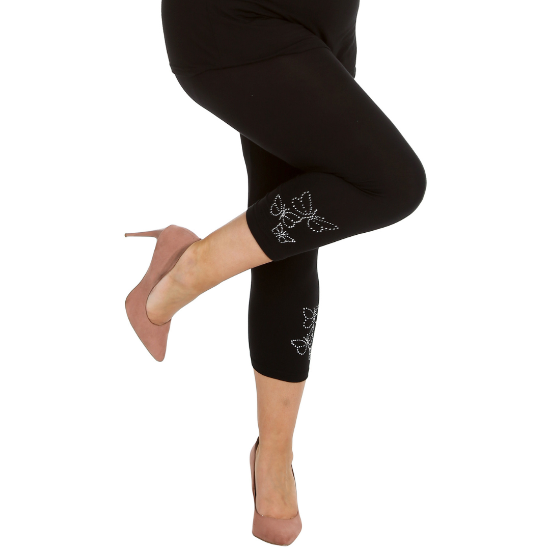 Nouvelle Talla Grande Mujer Elegante Leggings Recortados Mariposa Lámina Tachuelas en Puños - Imagen 3 de 21