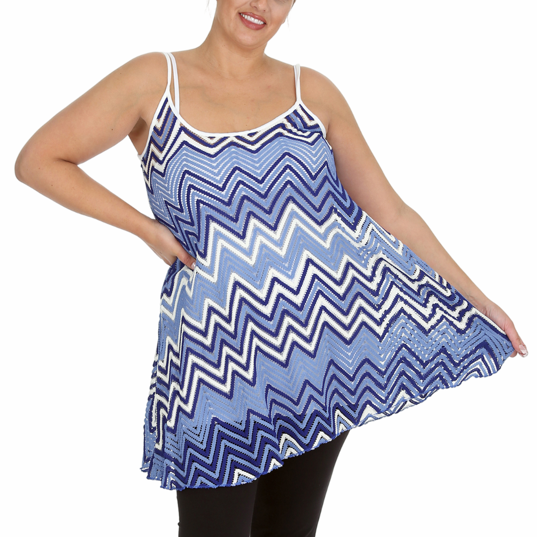 Nouvelle Plus Size Women Crochet Lace Wave Print Swing & Soft Cami Style Dress - Picture 3 of 9