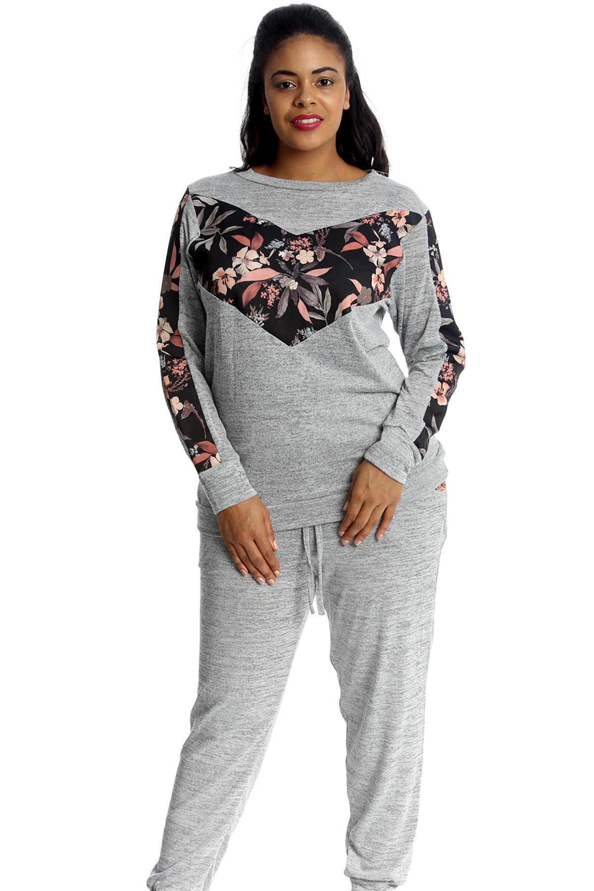New Womens Plus Size Floral Track Top Bottom Holiday Tracksuit 16-28 