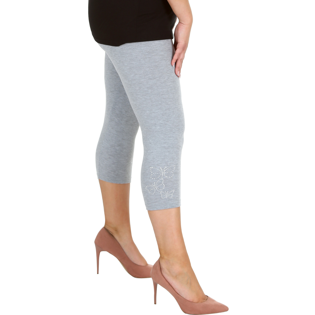 Nouvelle Talla Grande Mujer Elegante Leggings Recortados Mariposa Lámina Tachuelas en Puños - Imagen 9 de 21