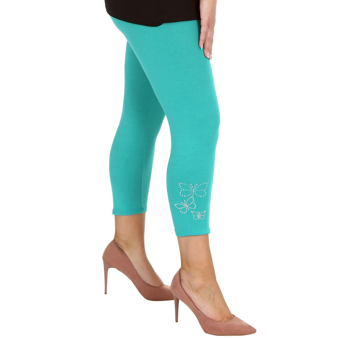 Nouvelle Talla Grande Mujer Elegante Leggings Recortados Mariposa Lámina Tachuelas en Puños - Imagen 15 de 21