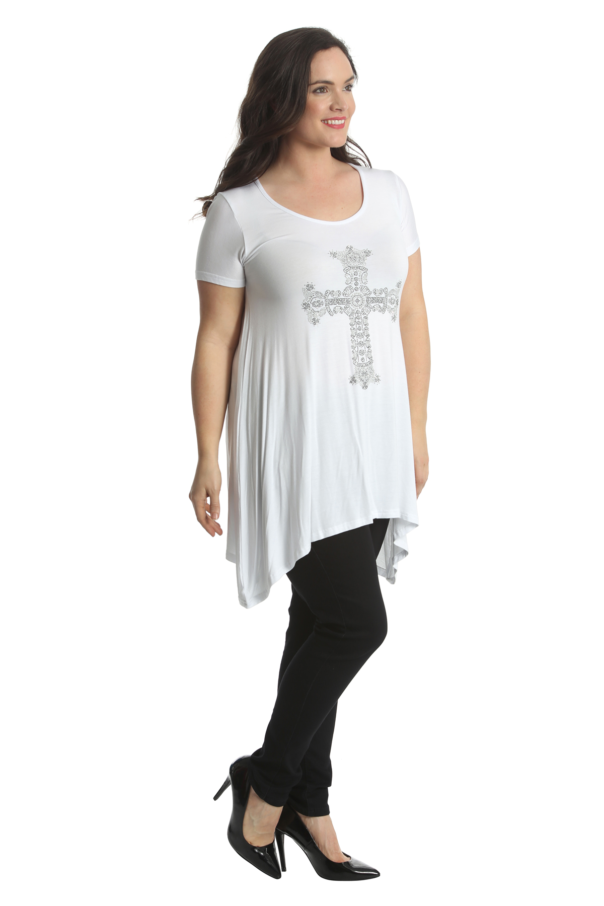 women plus size tops with cross necklace