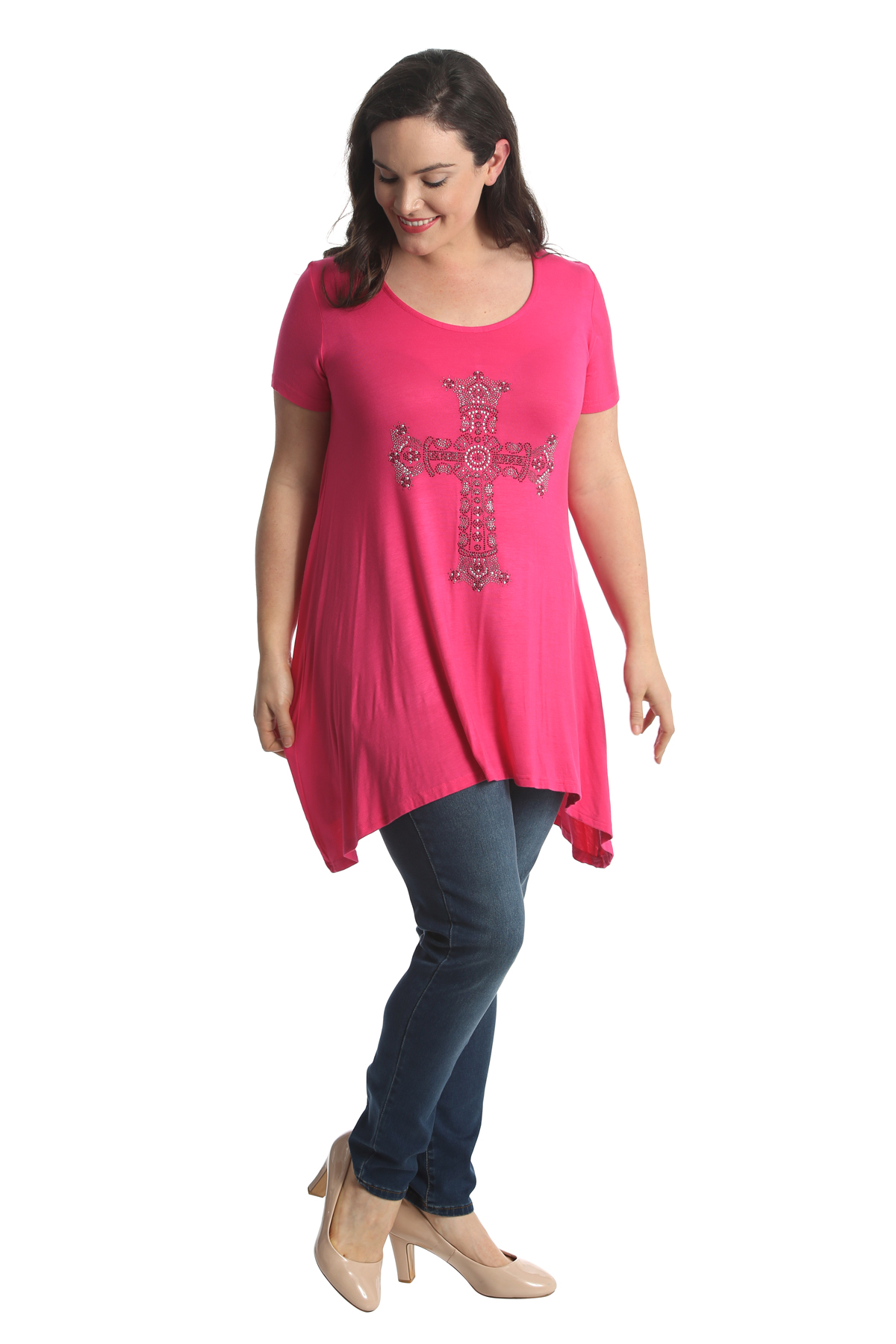 women plus size tops with cross necklace