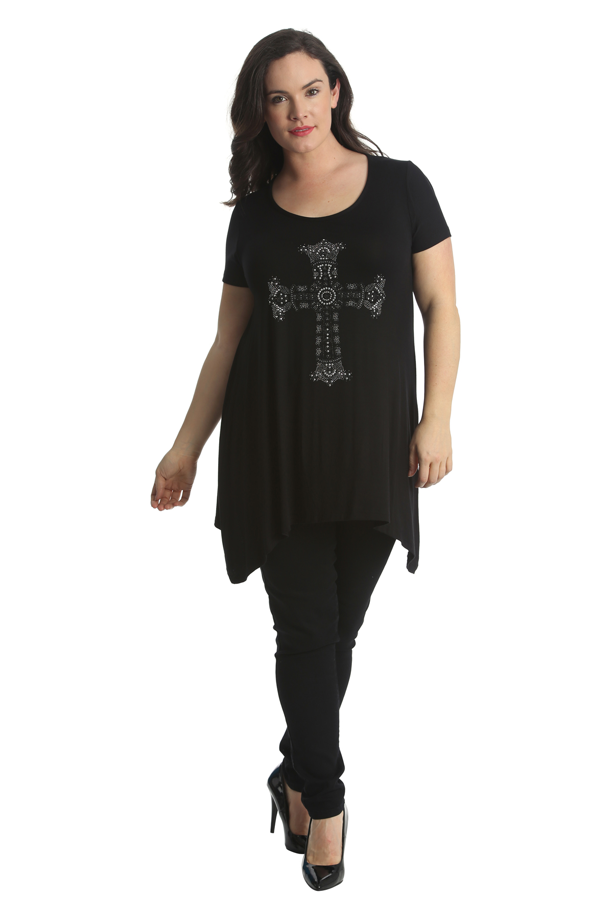 women plus size tops with cross necklace