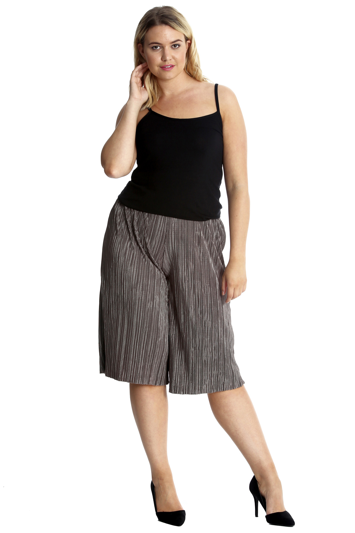 New Womens Plus Size Culottes Ladies Crinkle Shorts Sale Summer Knee Elastic | eBay