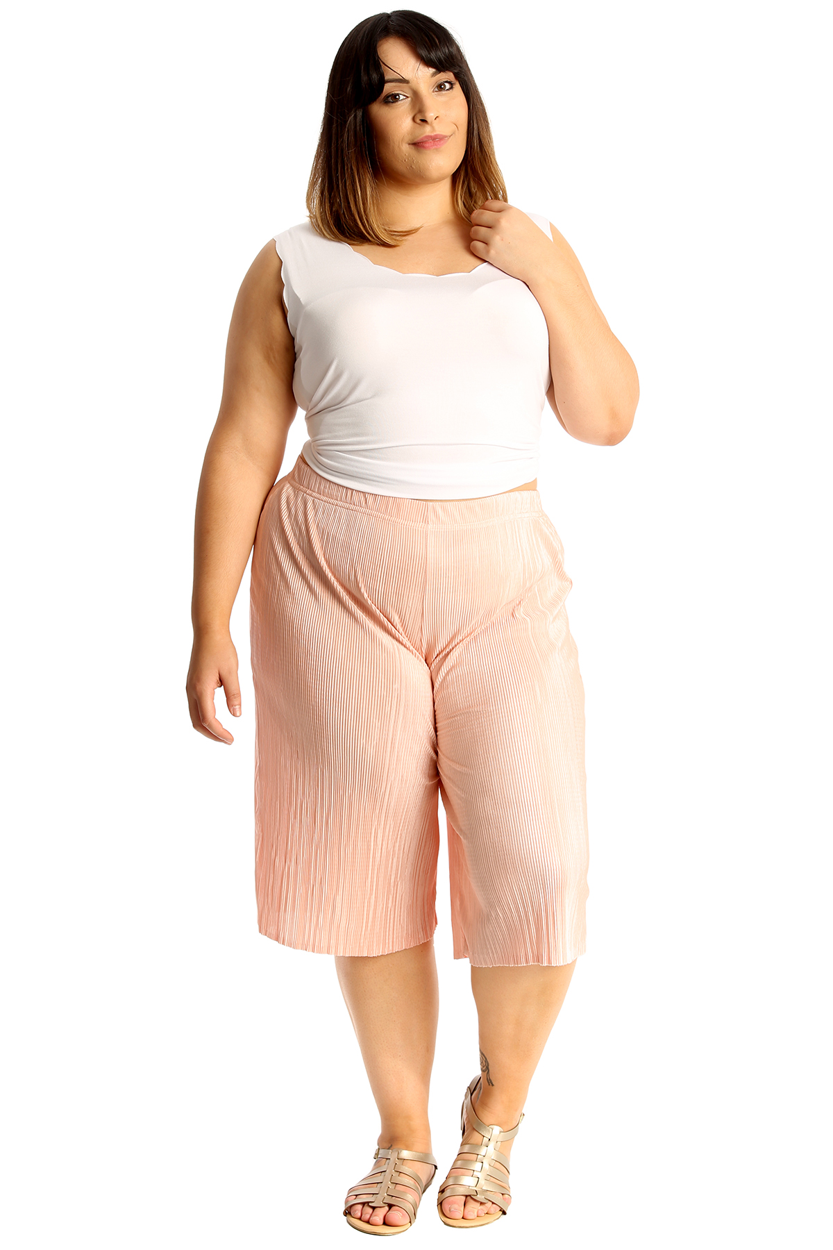 New Womens Plus Size Culottes Ladies Crinkle Shorts Sale Summer Knee Elastic | eBay