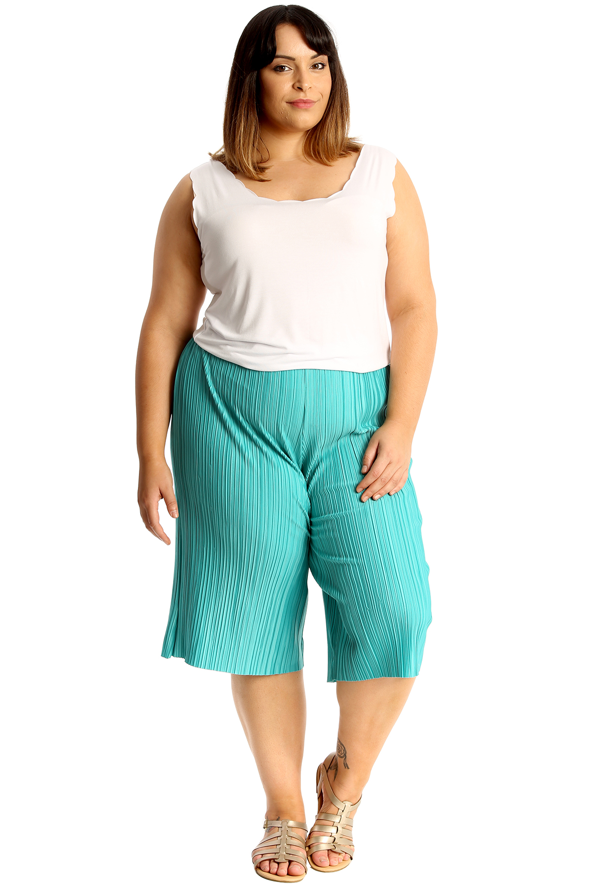 New Womens Plus Size Culottes Ladies Crinkle Shorts Sale Summer Knee
