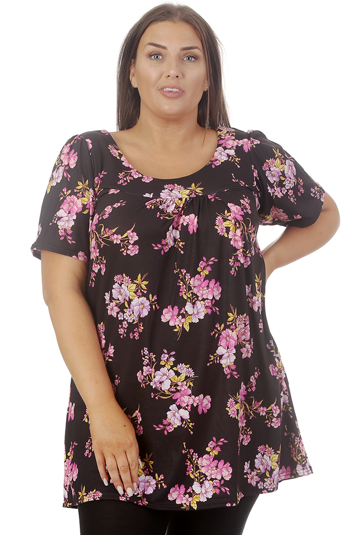 New Womens Plus Size Smock Top Ladies Floral Print Blouse Tunic Short Sleeves 