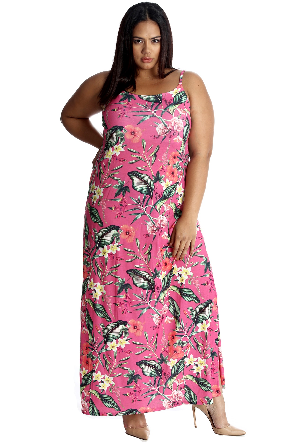 New Womens Dress Plus Size Ladies Maxi Floral Print Sleeveless Cami ...