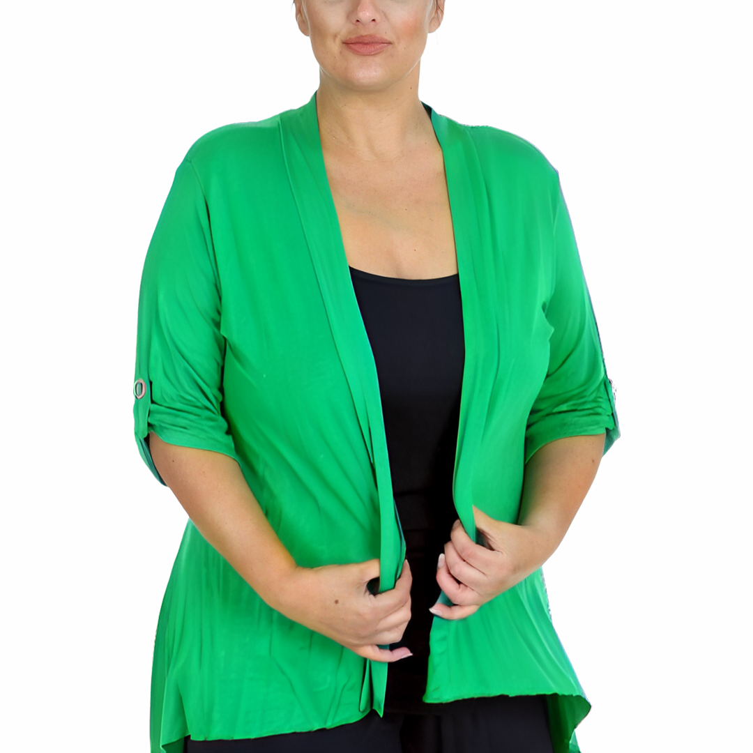 Nouvelle Women Plus Size Open Front Waterfall Cardigan with Button Sleeve Detail - Picture 36 of 37