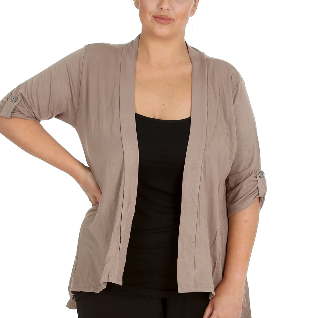 Nouvelle Women Plus Size Open Front Waterfall Cardigan with Button Sleeve Detail - Picture 11 of 37